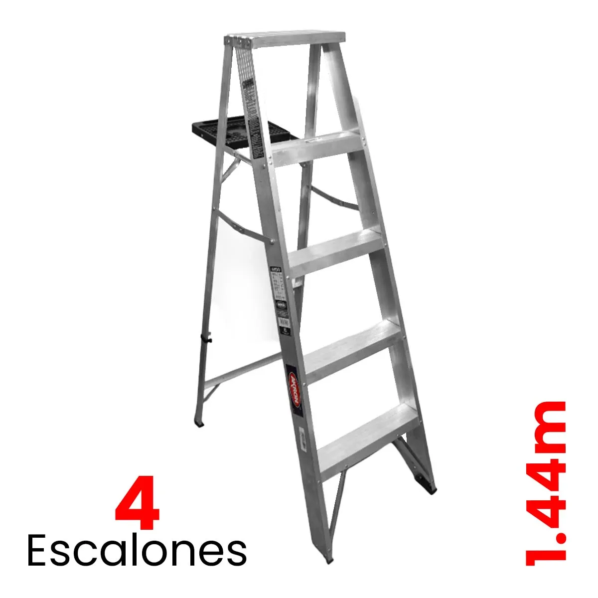Escalera De Tijera Aluminio C/plataforma Akron 4 Escalones 77-14 150kg