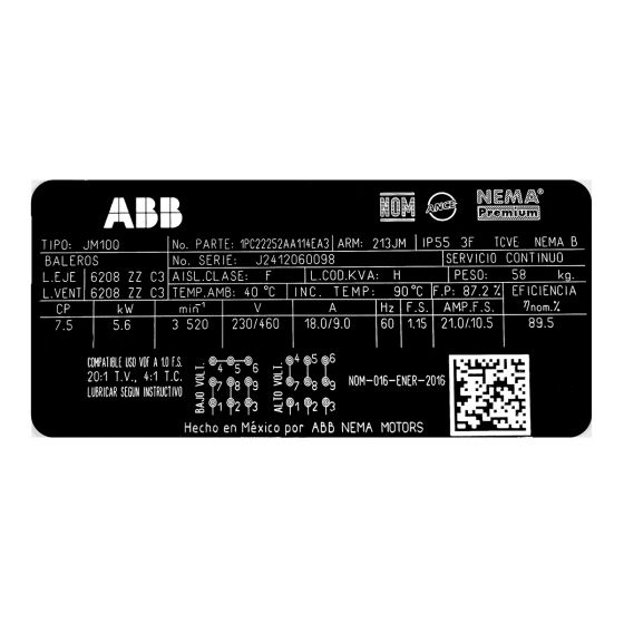 Bomba para agua con motor trifásico 7.5HP Siemens