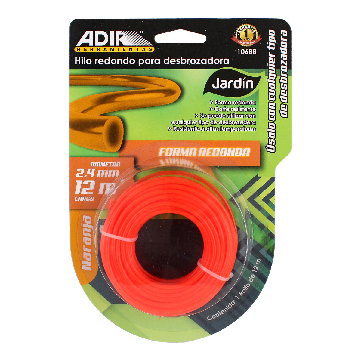 Hilo redondo para desbrozadora 2.4 mm x 12 metros naranja 10688 Adir