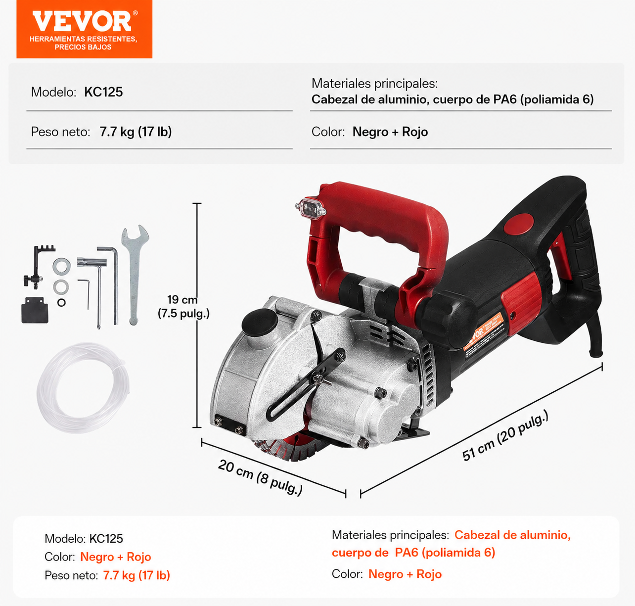 Rozadora de muros de corte Vevor KC125- 2500W
