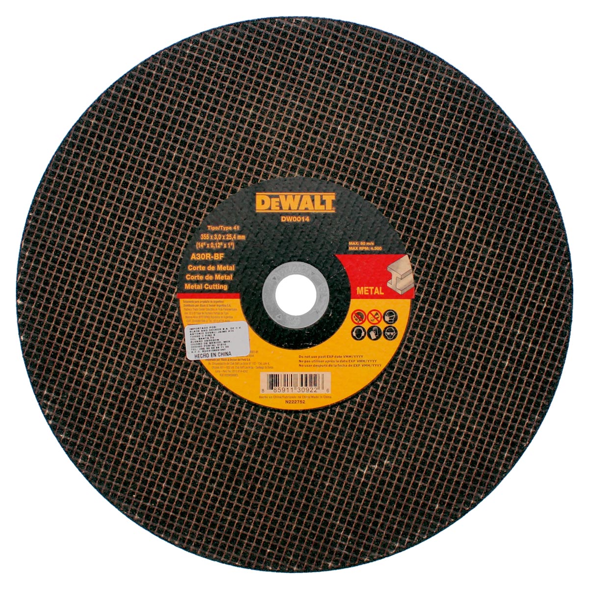 Disco para corte de metal 14" DW0014 DeWalt