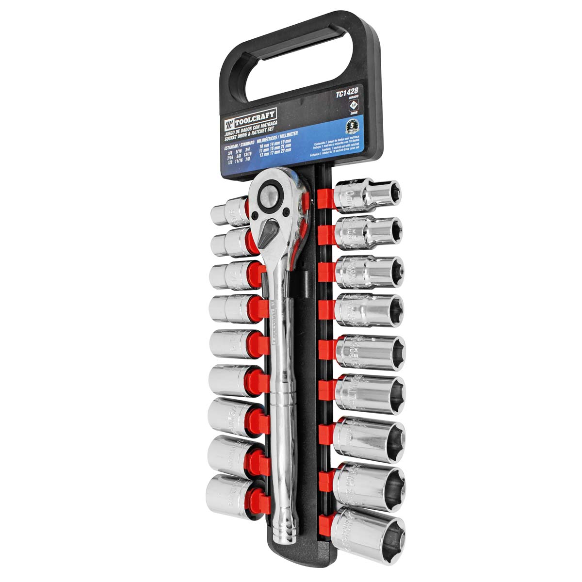 Juego de dados con matraca mando 1/2" TC1428 Toolcraft