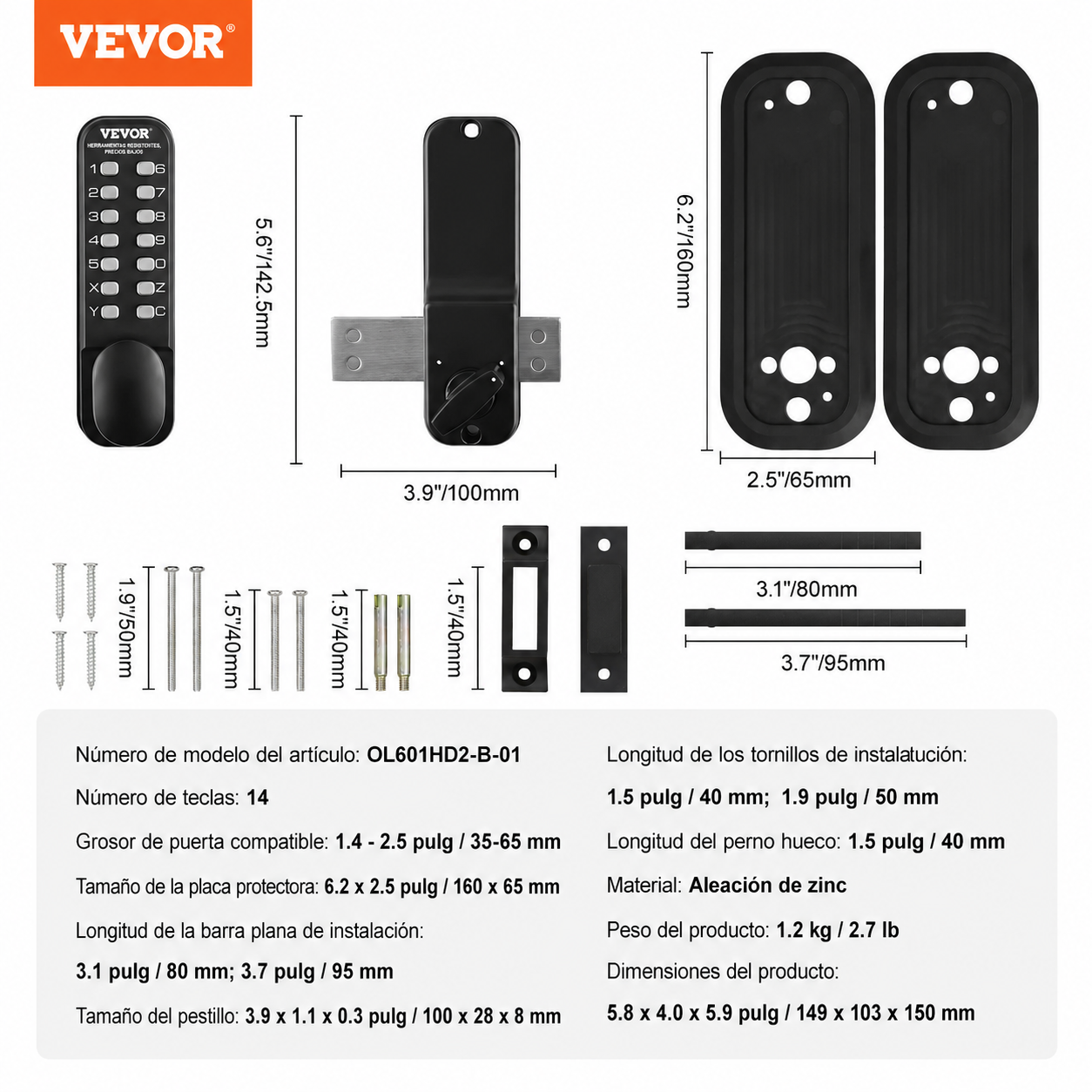 Cerradura mecánica para puerta de entrada Vevor OL601HD2