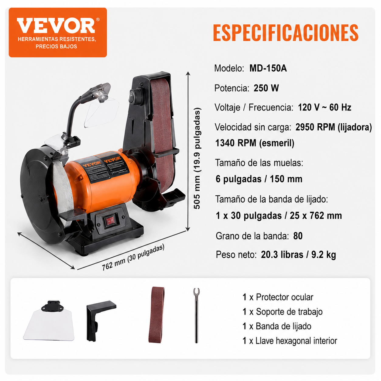 Amoladora de banco con Lijadora Vevor TLGS825- 8"