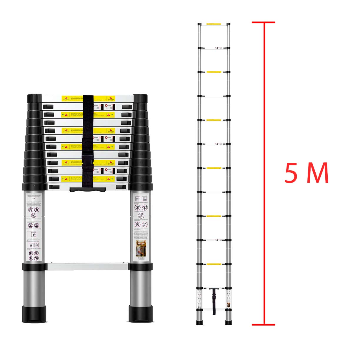 Escalera telescópica de aluminio de 5 Metros multiusos